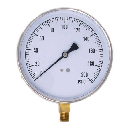 Engineered Specialty Products, Inc PIC Gauges 4.5" Contractor Pressure Gauge, 1/4" NPT, 0/200 PSI, Stainless, CONTRACTOR-4LE CONTRACTOR-4LG
